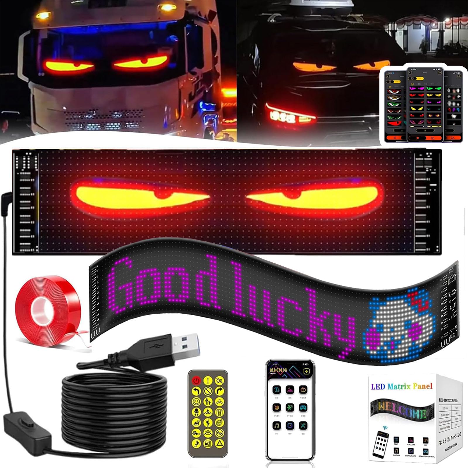 Led Windshield Sign Programmable LED Devil Eyes For Car Windshield - 4 ...