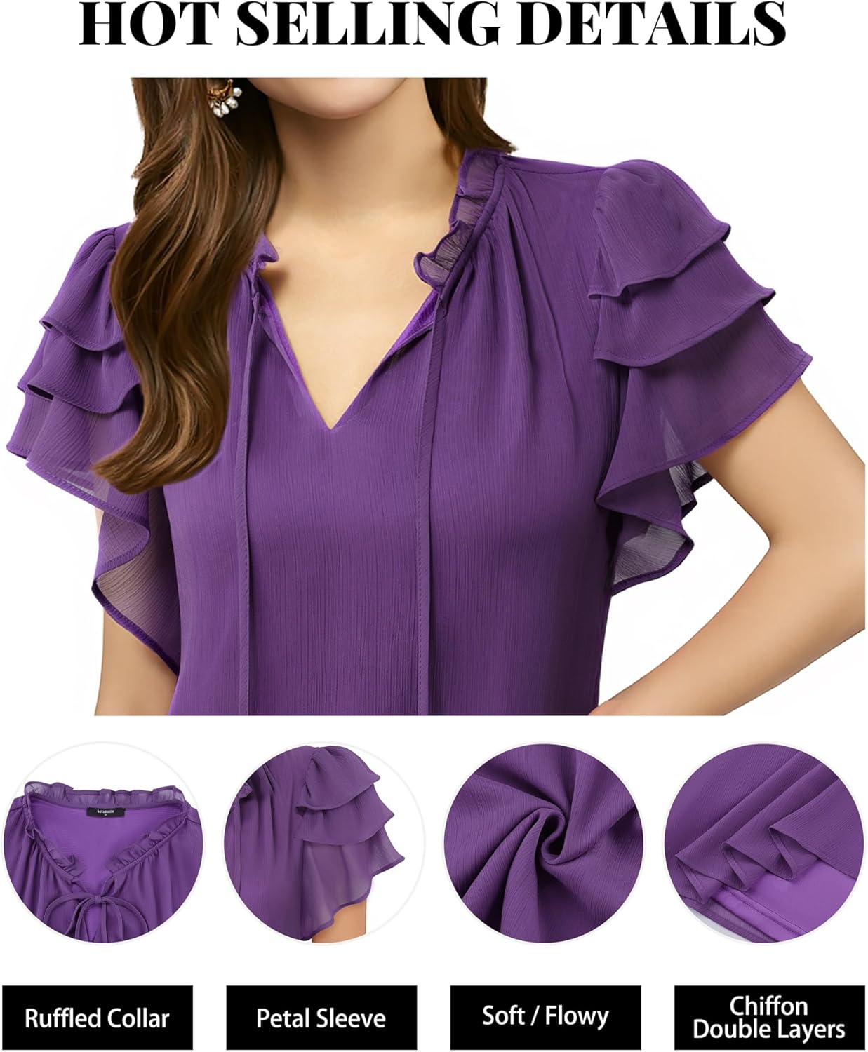 Lotusmile Summer Chiffon Dressy Casual Blouses Elegant Ruffle Short Sleeve Work Tops for Women Trendy - Image 5