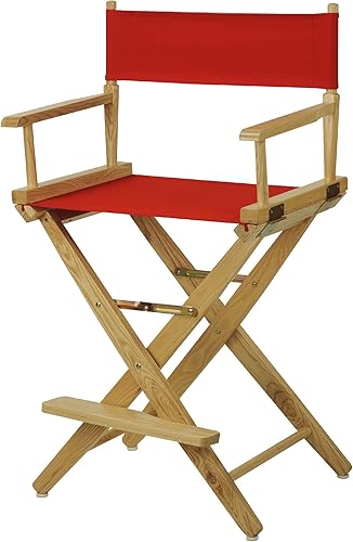 American Trails - Silla de director extra ancha de 24 pulgadas, marco natural con lienzo rojo, altura de mostrador