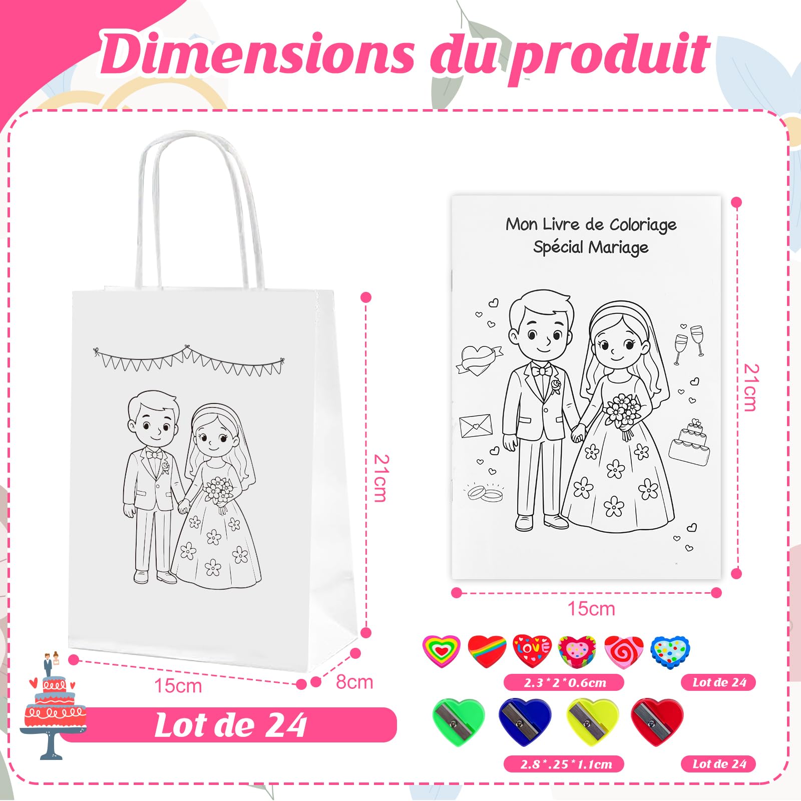 24-teiliges Geschenkset für Hochzeit und Kinder, 244 Teile, Herausforderungsbücher, Fotos, Hochzeit, Kinder, mit Buntstiften, selbstklebend und Geschenktüten für ruhige und verspielte Aktivitäten für