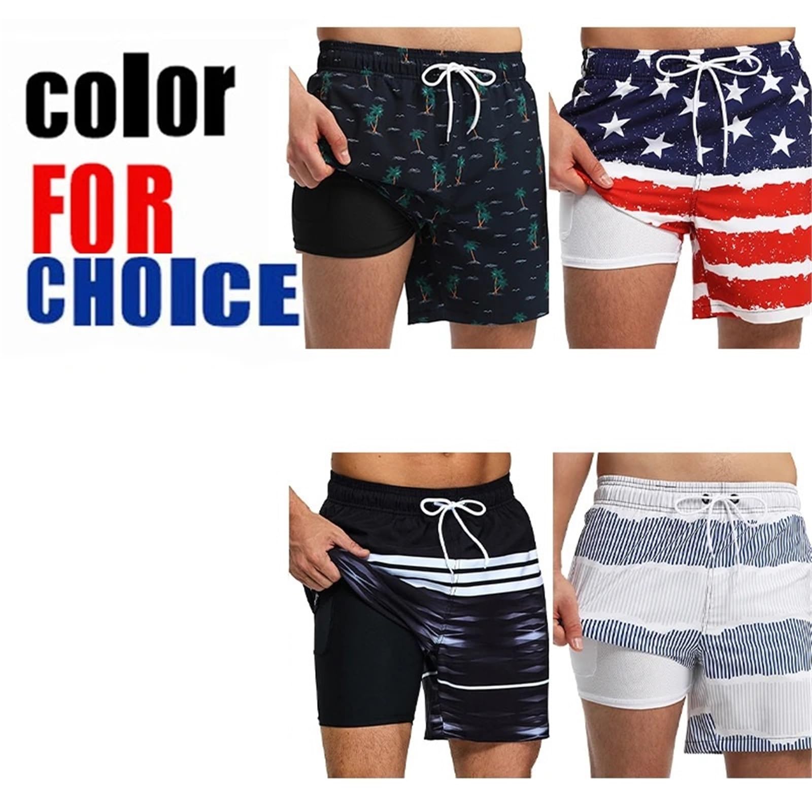 Pantaloncini da Bagno Estivi in ​​Poliestere da Uomo, da Palestra, ad Asciugatura Rapida, con Elastico in Vita, Pantaloni da Spiaggia(Blue with White,L)