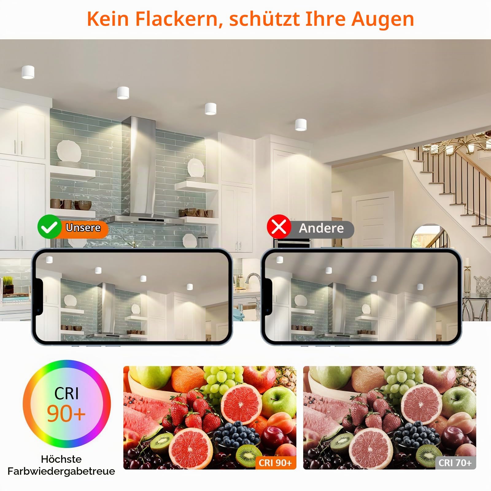 Aufbauspot IP44 Deckenspot Weiß, Aufbaustrahler Wasserdicht 6W CCT 3000K/4000K/6500K, Aufputz Spots 230V mit GX53 Fassung, Deckenstrahler Rund Aluminium für Bad, Badezimmer 4Stück