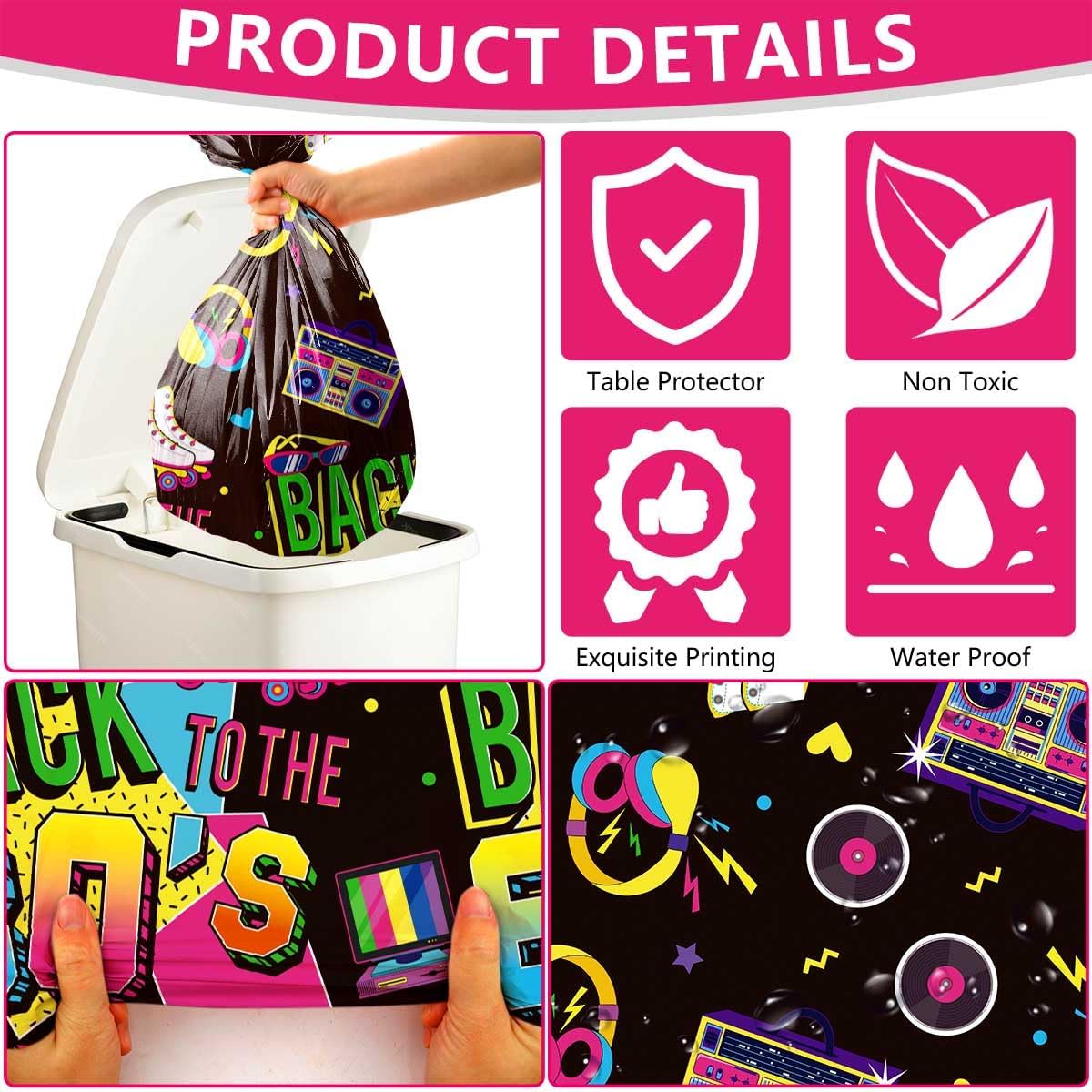 4 Pcs 80s Tablecloths Plastic Back to The 80's Birthday Party Table Cover Waterproof Rectangle 80's Tablecloth for 80s Party Decorations Supplies, 52 x 86 in