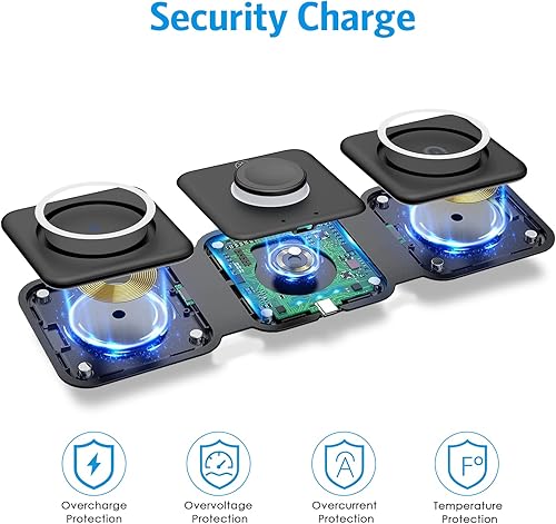 Miniatura 16 de Cargador inalámbrico plegable Criacr 3 en 1, almohadilla de carga inalámbrica rápida magnética, compatible con iPhone 15/14/13/12, Apple Watch