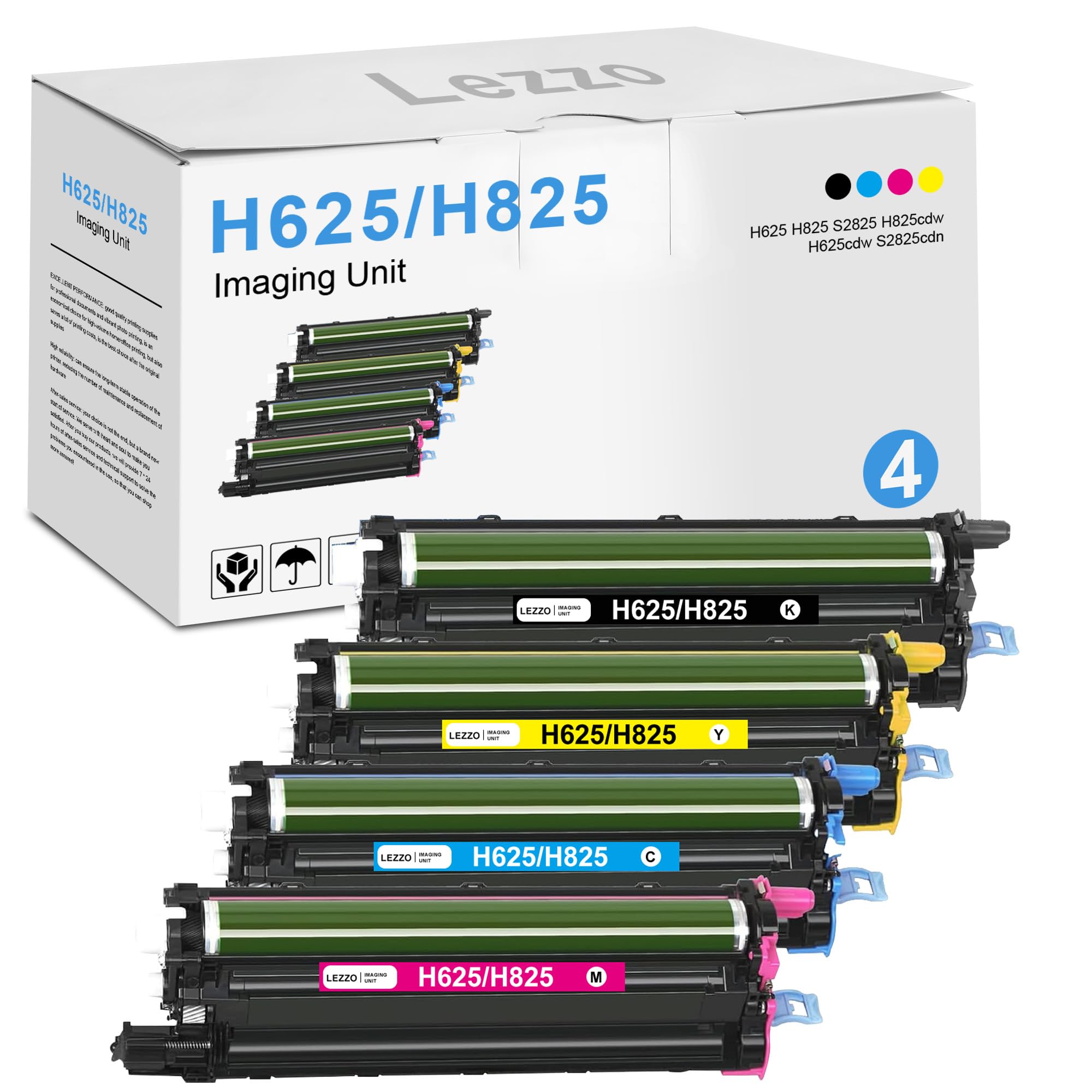Lezzo H625 H825 S2825 Drum Unit 4-Pack Replacement for Dell MJN86 CD7Y3 D20NH 16C0Y Drum Cartridge for H625cdw H825cdw S2825cdn Printer (Black Cyan