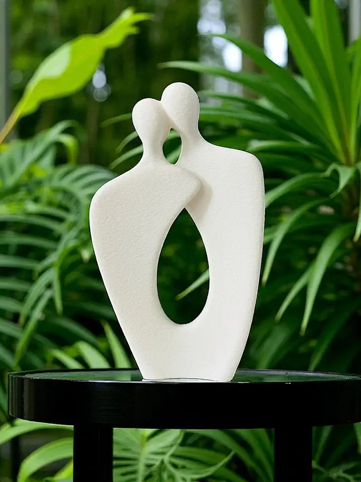 Escultura Decorativa Minimalista de Casal, Arte Moderna em Plástico Premium, Decoração para Casa, Presente Romântico (BRANCO)