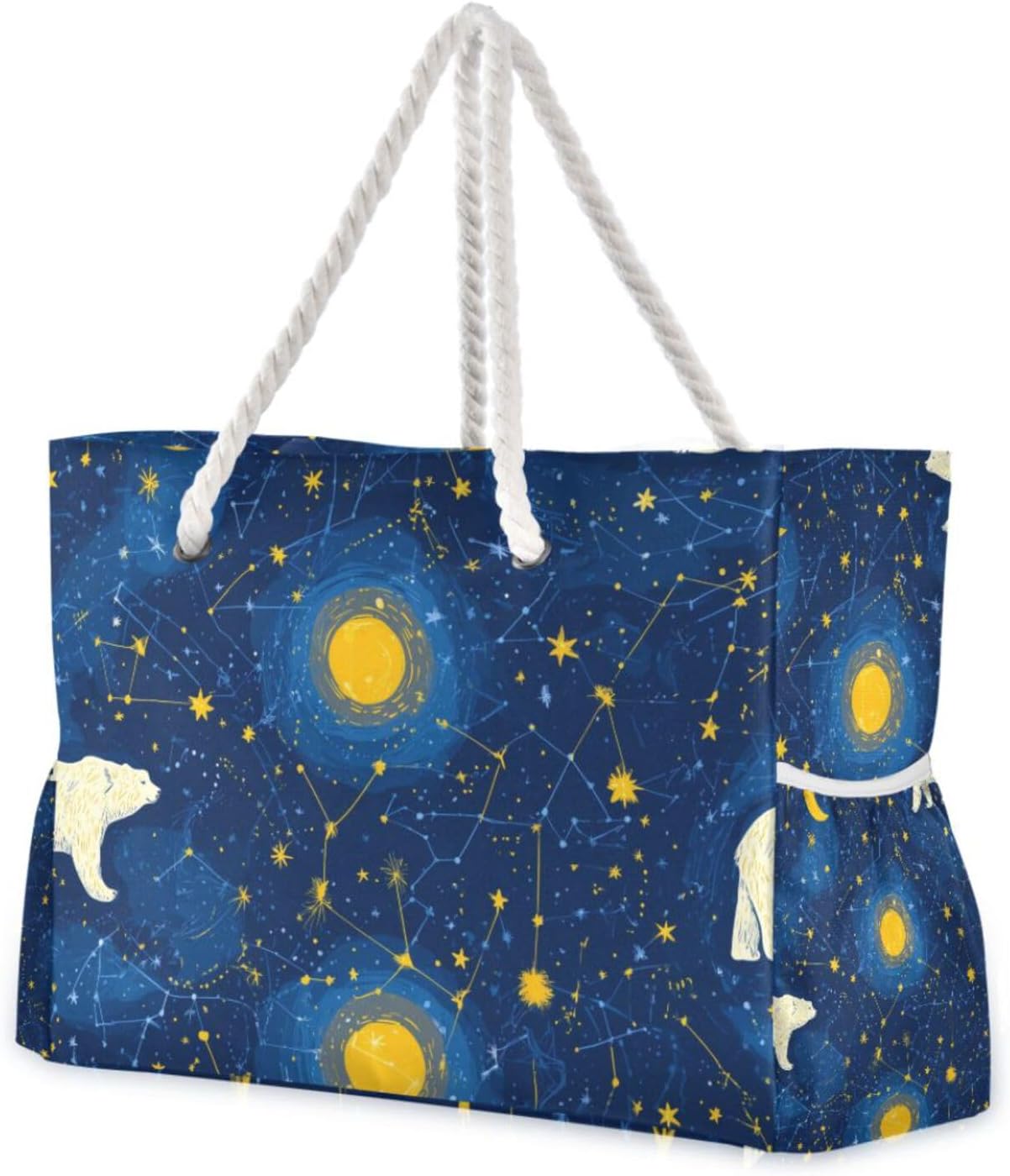OTVEE Polar Bear and Sky Patterns Beach Bags for Women Ladies Large Canvas Tote Shoulder Bag Waterproof Travel Bags for Gym Swim Pool Camping