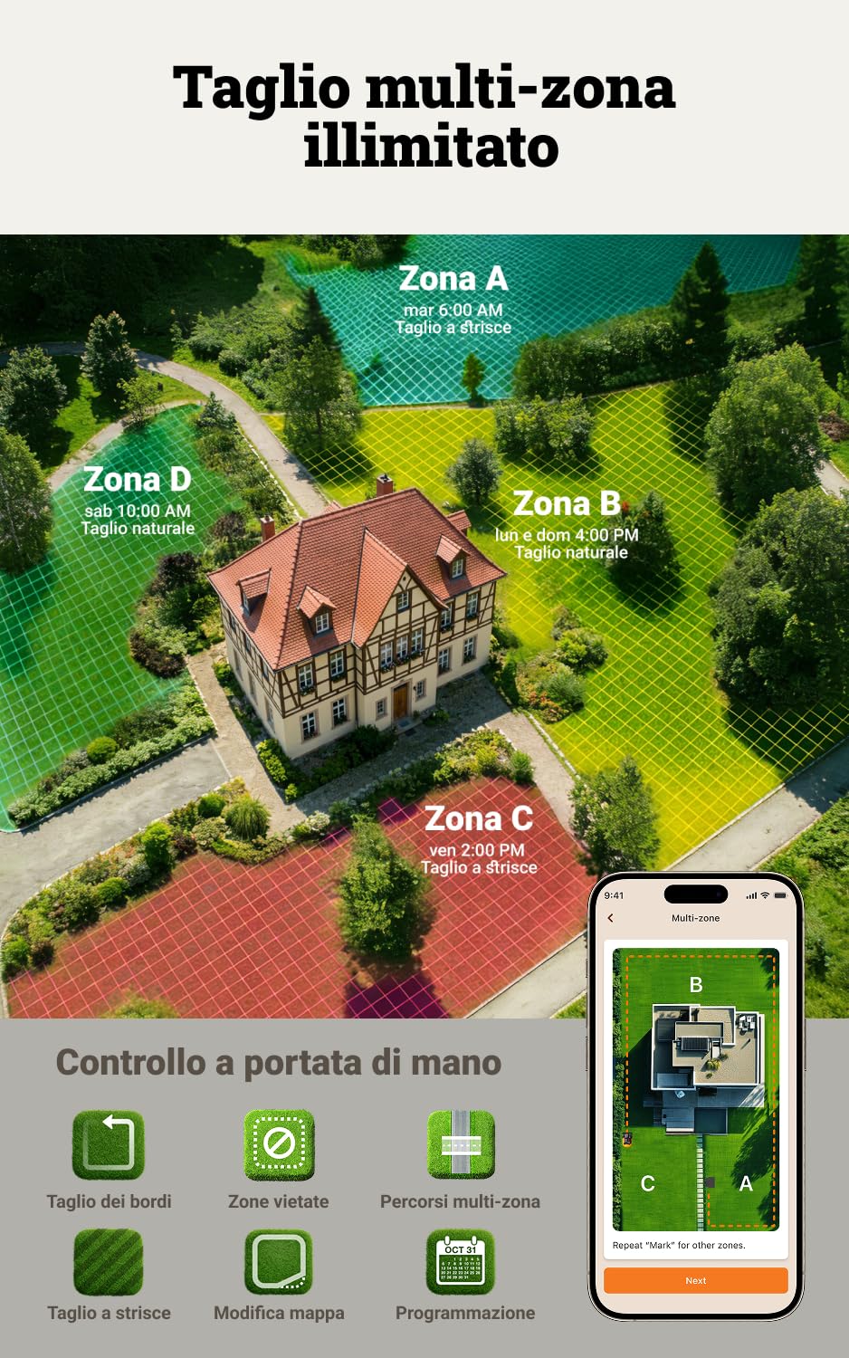 Worx Landroid Vision Cloud WR304E Robot rasaerba, senza filo perimetrale, per 400 m² (evitamento ostacoli AI, navigazione cloud VSLAM + RTK, mappatura automatica, controllo tramite App)