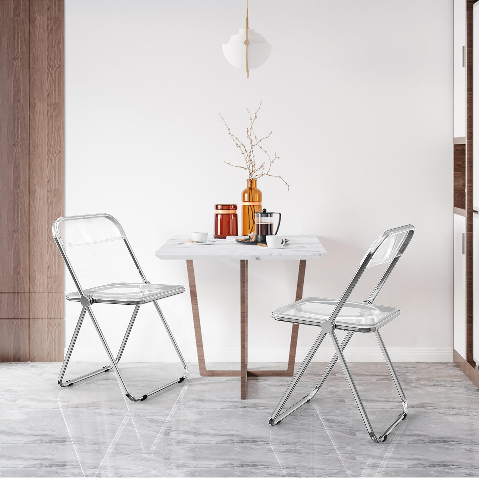 Bonnlo Chaise Pliante, Set de 4 Chaises, Chaise de Jardin Pliante, pour l'Intérieur et l'Extérieur, Empilable, en Métal & Plastique, jusqu'à 158Kg (4, Blanc)