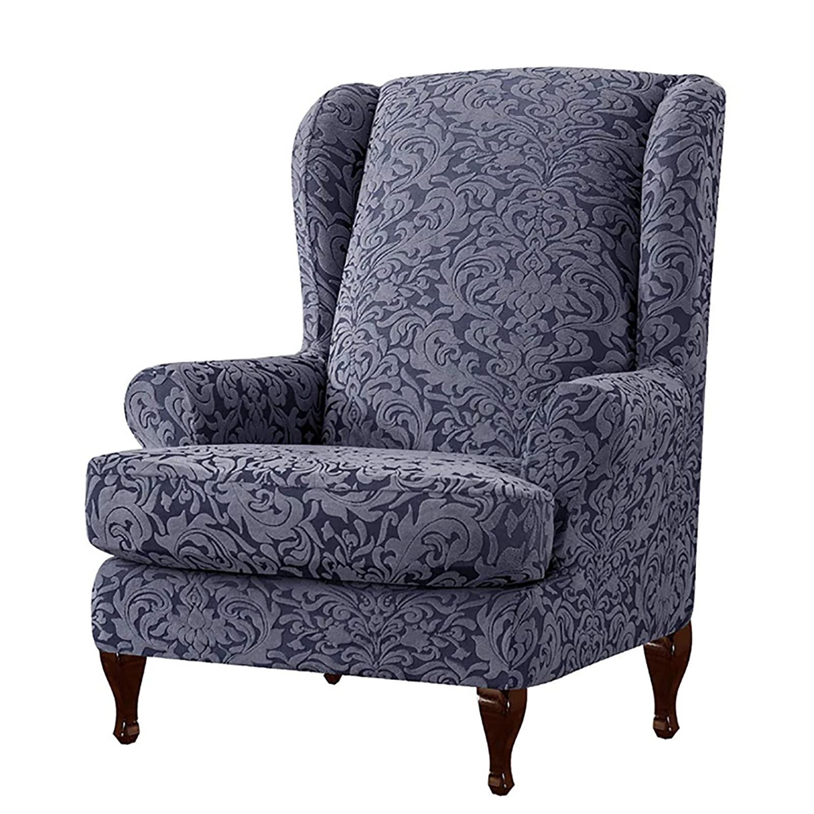 Sessel-Überwürfe Ohrensessel 2 Stück Elastische Husse Für Ohrensessel Spandex Jacquard Ohrensessel Überzug Stretch Sofa überzug waschbare Sesselhusse Ohrensessel -grau-2 Pieces