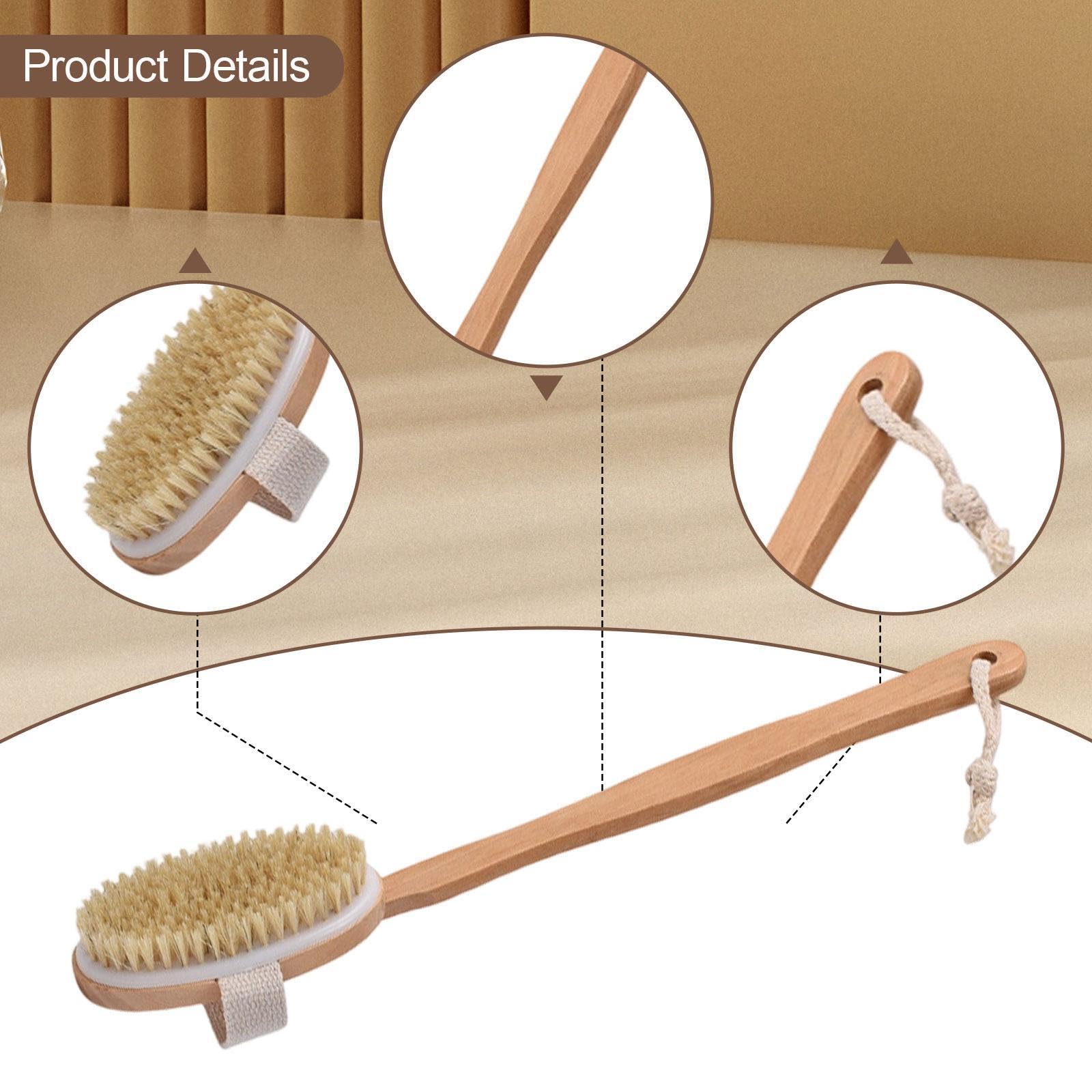 Amagogo 2x Cepillo de Espalda, Exfoliante, Limpieza Profunda, Cómodo, Compacto, Cerdas Suaves, Mango Largo de Madera para Baño, Spa, Bañera.