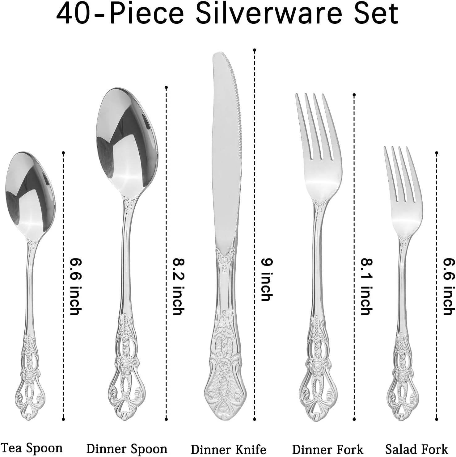 Retro Royal Silverware Set With Gift Box For 8 Cutlery Set Utensils Stainless Steel Flatware 40 Pieces MIKIWAY Kitchen Tableware Set For Gifts Festive, Dishwasher Safe, Mirror Polishing