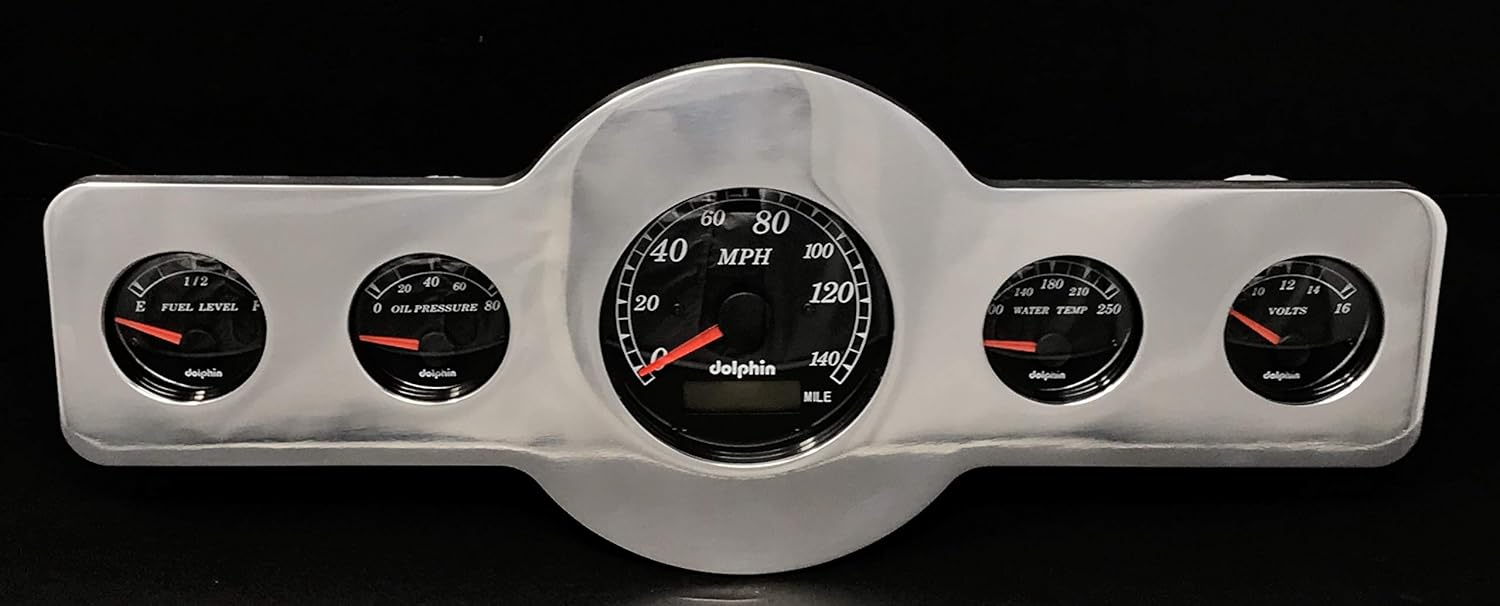 Dolphin Gauges 1946 1947 1948 Pontiac Car 5 GPS Gauge Dash Cluster Rear Mount Panel Set Black