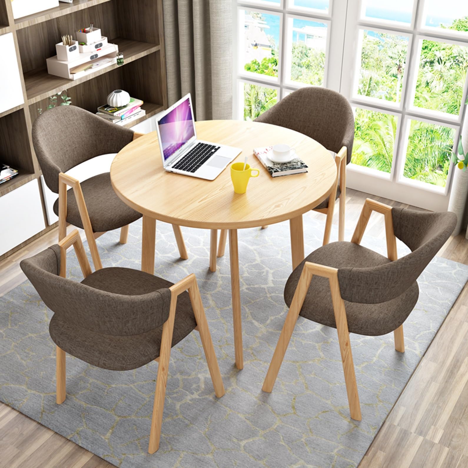 Combinación de Mesa y Silla Restaurante Juego de Mesa Redonda y Sillas Mesa de Centro de Negocios Juego de Mesa de Reuniones Sillón de Mesa y Silla de Sala de Estar en Casa 4 Diseño(Dark coffee)