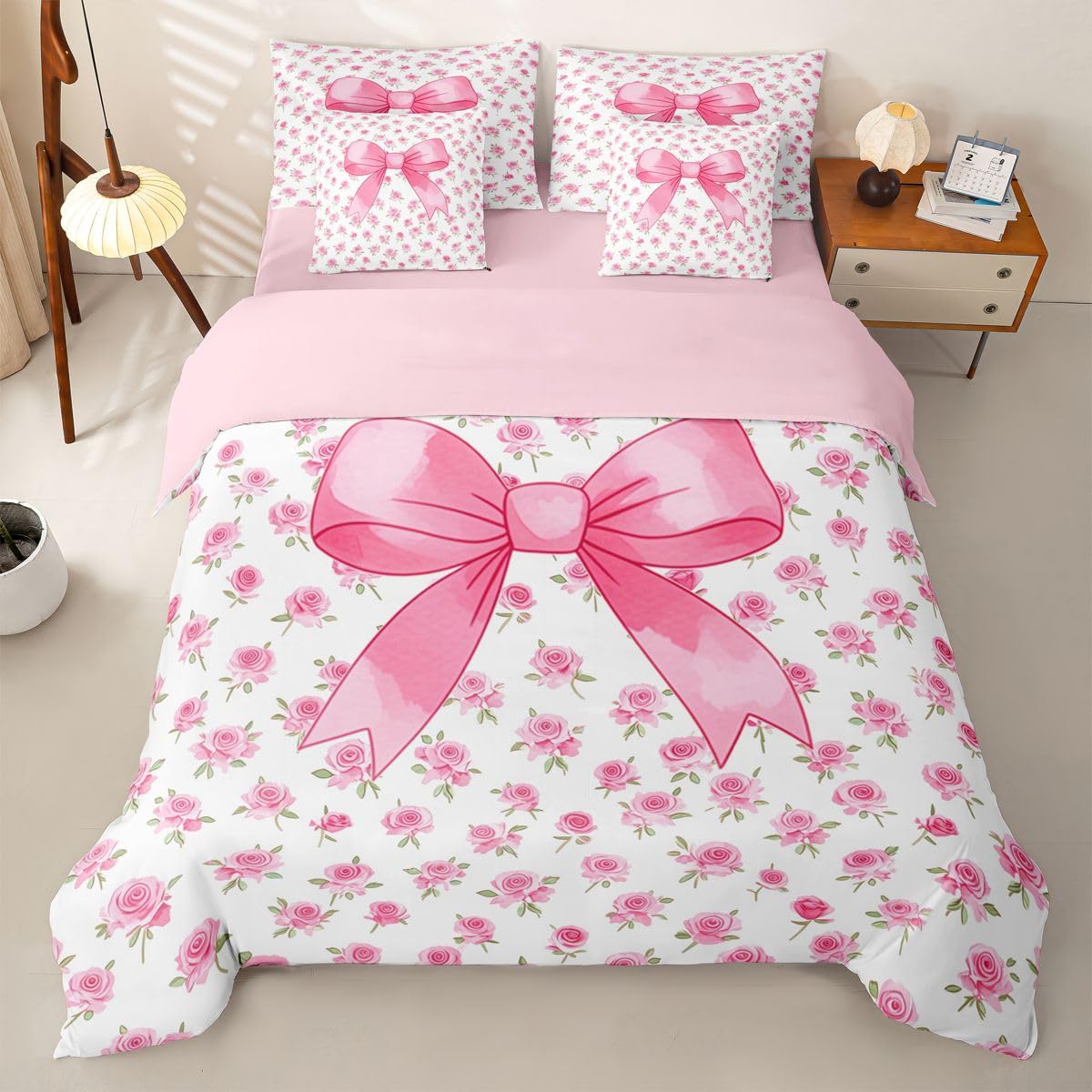 Loussiesd Sweet Bows - Funda de edredón individual de 7 piezas