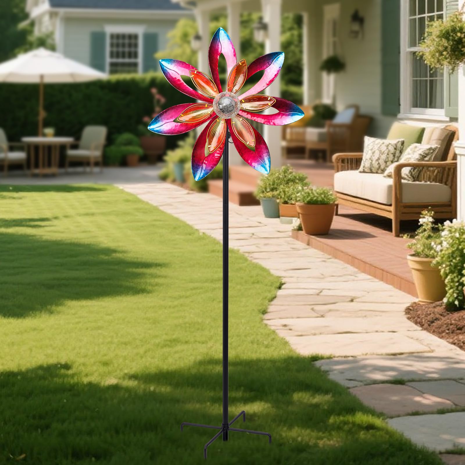 MUMTOP Molinillo de viento para exteriores, grande, 157,5 cm, metal LED, esculturas solares de viento, molino de viento para arte de patio, decoración de jardín