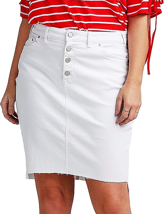 Ladies Plus Size White Cotton Denim Skirt with Stretch in UK Sizes 34