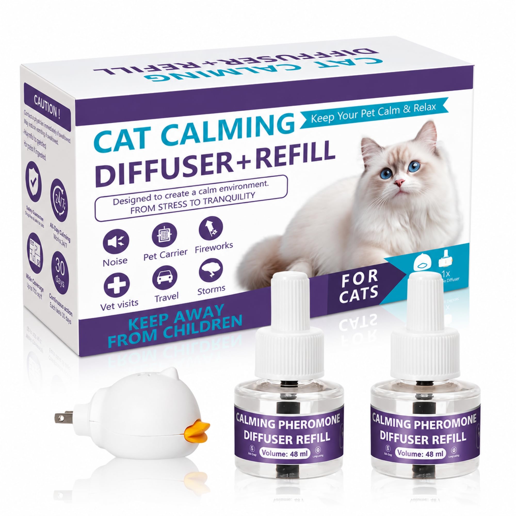 BITFUL Cat Calming Diffuser Plug In With 2 Refills (48ml Each) – Pheromone Diffuser Starter Kit For Cats, Helps Reduce Stress, Anxiety, Scratching & Urine Spraying, Long Lasting Cat Calming Diffuser