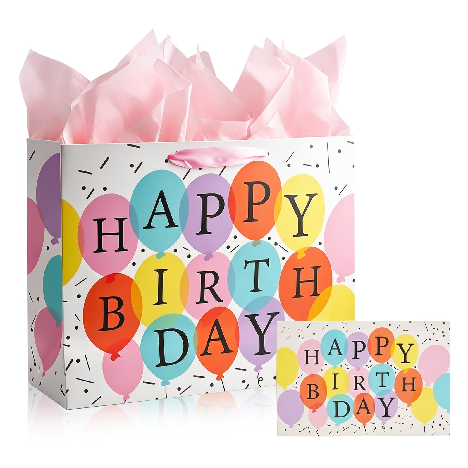 Colorful Birthday Gift Bag with 3 Tissue Papers and 1 Greeting Card