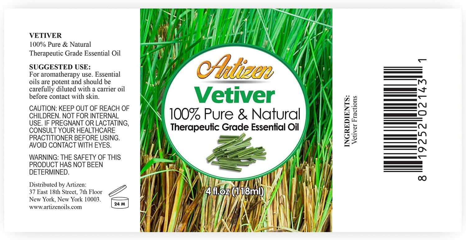 Artizen 4oz Oils - Vetiver Essential Oil - 4 Fluid Ounces