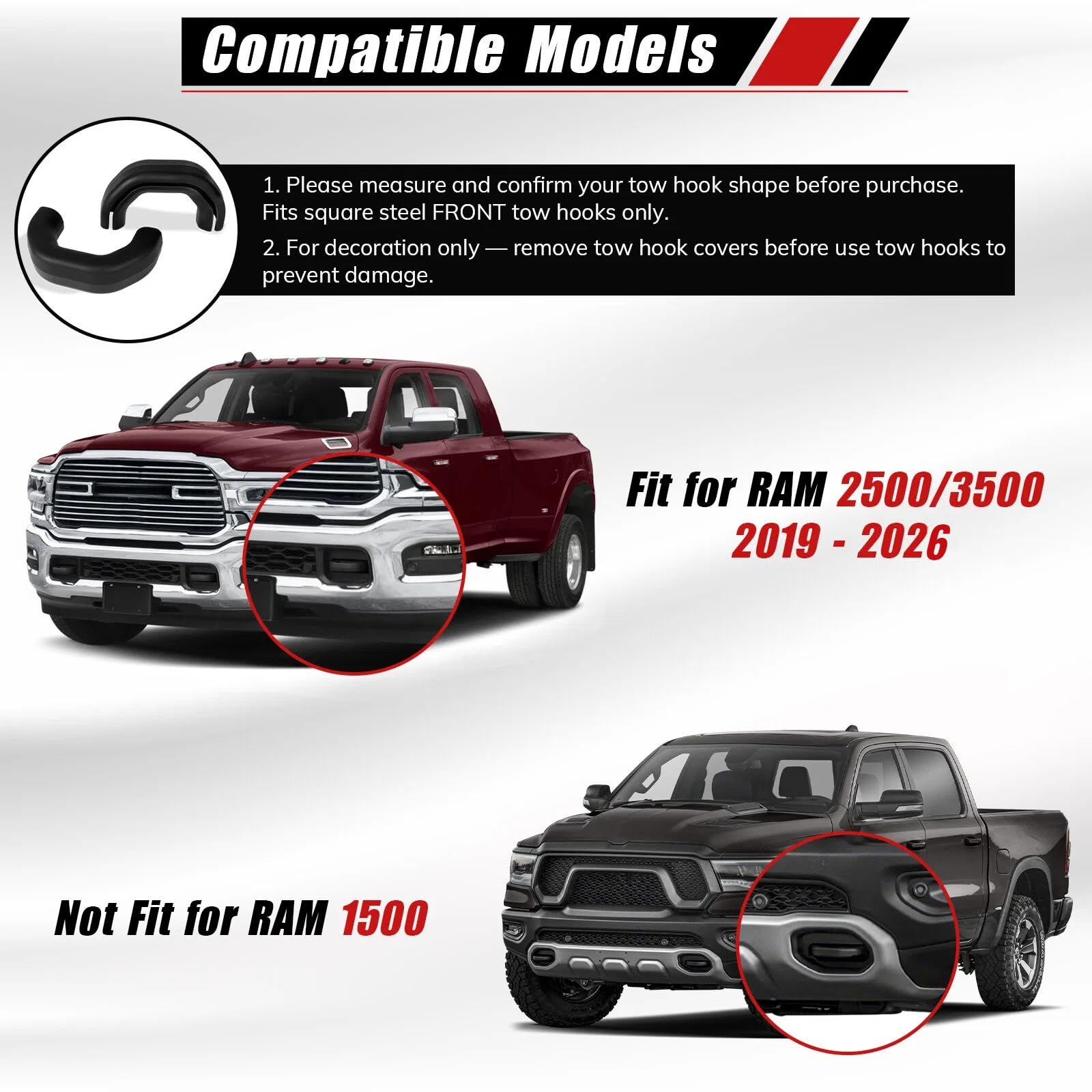 PIFOOG Front Tow Hook Covers Fit for RAM 2500 3500 2026 2025 2024 2023 2022 2021 2020 2019 Silicone Black Towing Hitch Cover Exterior Decorative Accessories Trust in God Car Mirror Stickers Decor Trim - 2