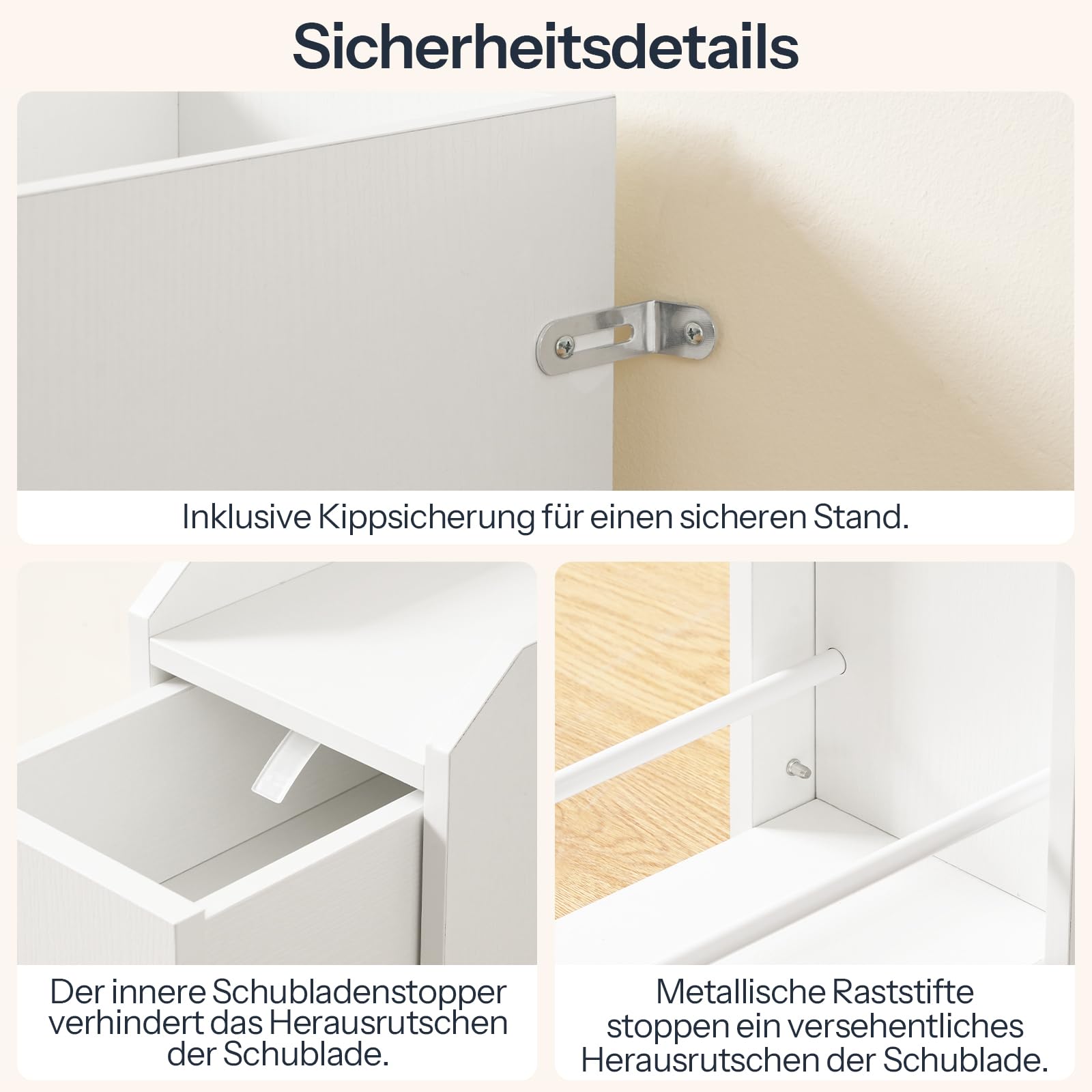 HOOBRO Schmaler Badezimmerschrank mit 2 Schubladen und Kippschutz, Badschrank, Aufbewahrungsschrank aus Spanplatten für Badezimmer, Waschküchen und kleine Räume, 18 x 40 x 70cm, Weiß EWW11BC01