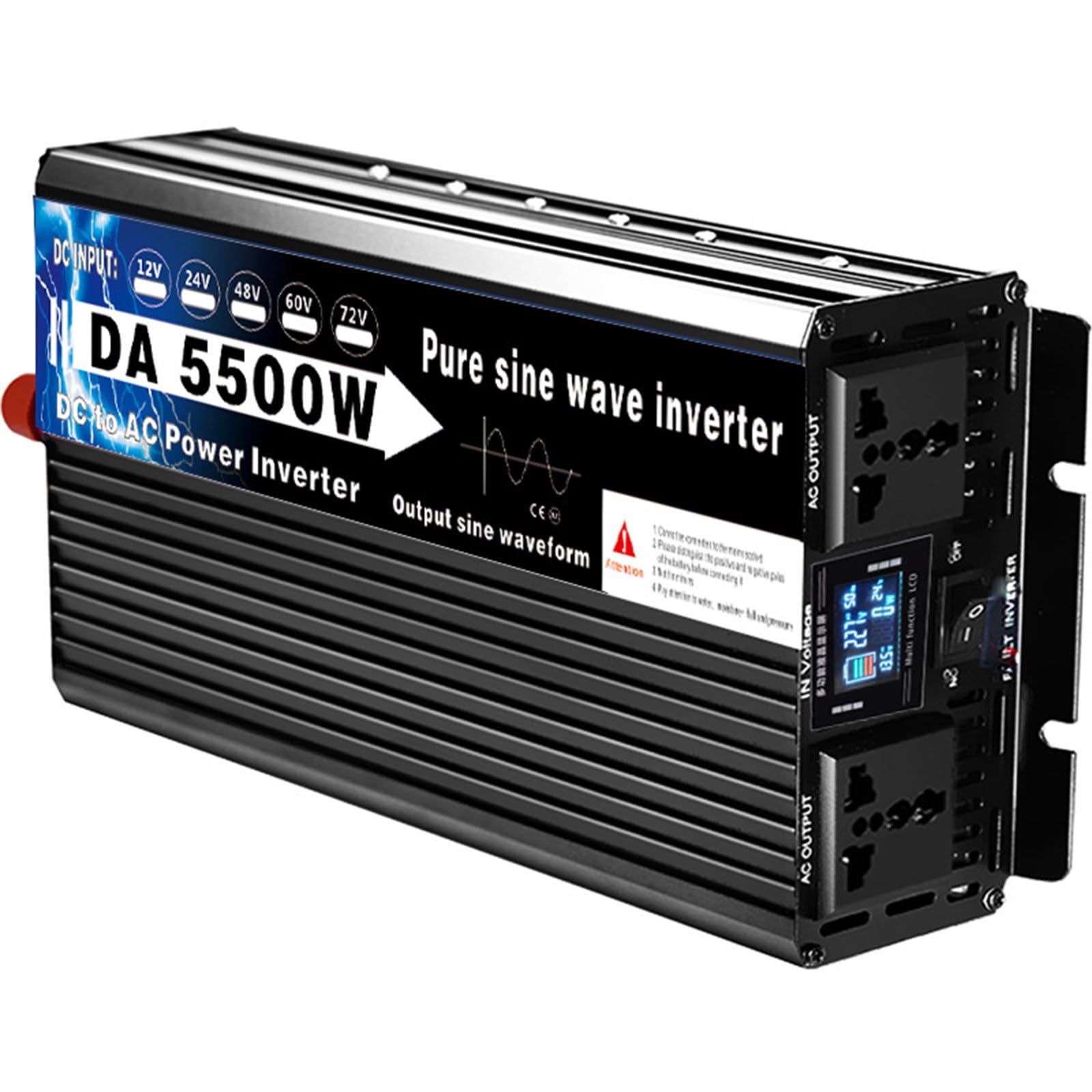 Inversor de Onda sinusoidal Pura de Alta Potencia de 12 V-72 V a 220 V Adecuado para Vacaciones, Viajes de Negocios, Actividades domésticas o al Aire Libre y Camping,12V-2200W