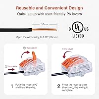 Vista 3 de 50 piezas de conectores de alambre de palanca, terminales reutilizables de 3 puertos sin herramienta para cables sólidos o trenzados de 0,2–4,0mm²