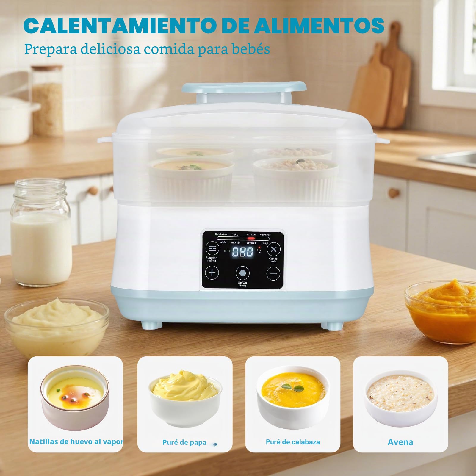Esterilizador de vapor 5 en 1 con función de secado: esterilizador y secadora para 6 biberones, con calor de leche (35-55 °C), calentamiento de alimentos y juego completo de accesorios, ahorra espacio