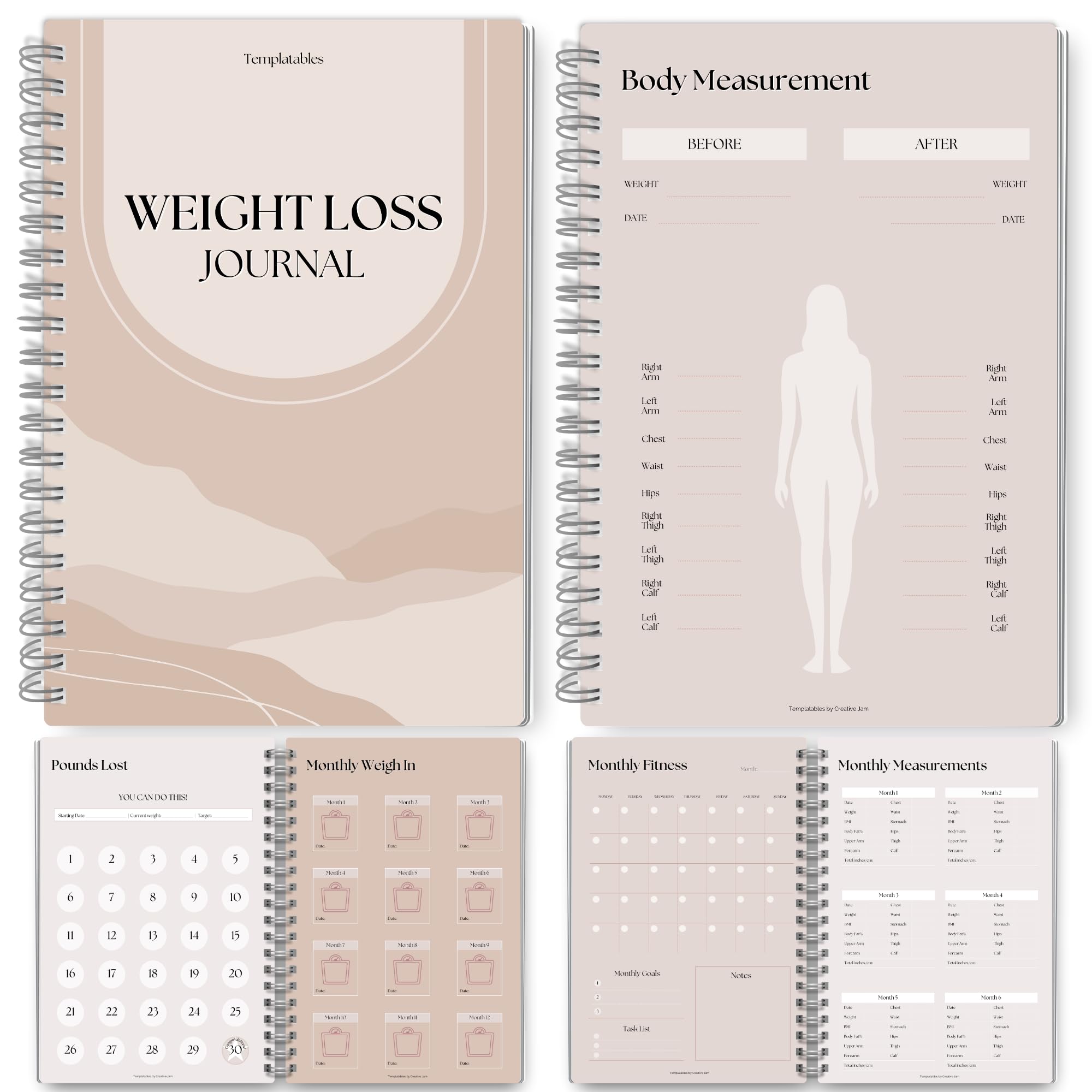 12 Month Weight Loss Journal | Pounds Lost & Body Measurements Tracker - A5 (Lux)-picture-11