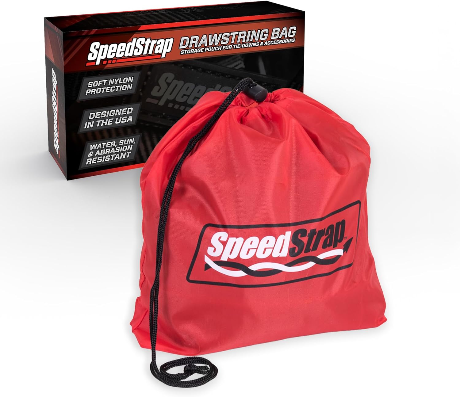SpeedStrap Drawstring Strap Pouch Storage Bag for Ratchet Tie Downs, Lashing Straps, Towing Ropes and Recovery Straps up to 50', Store & Protect Accessories, Soft Nylon, Red