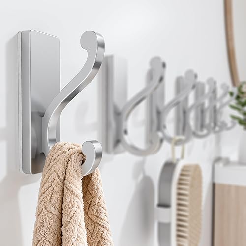 Miniatura 7 de Ganchos plateados para colgar  Paquete de 6 ganchos autoadhesivos para colgar ropa, toallas, llaves, bolso, mochila, ganchos adhesivos para puerta,