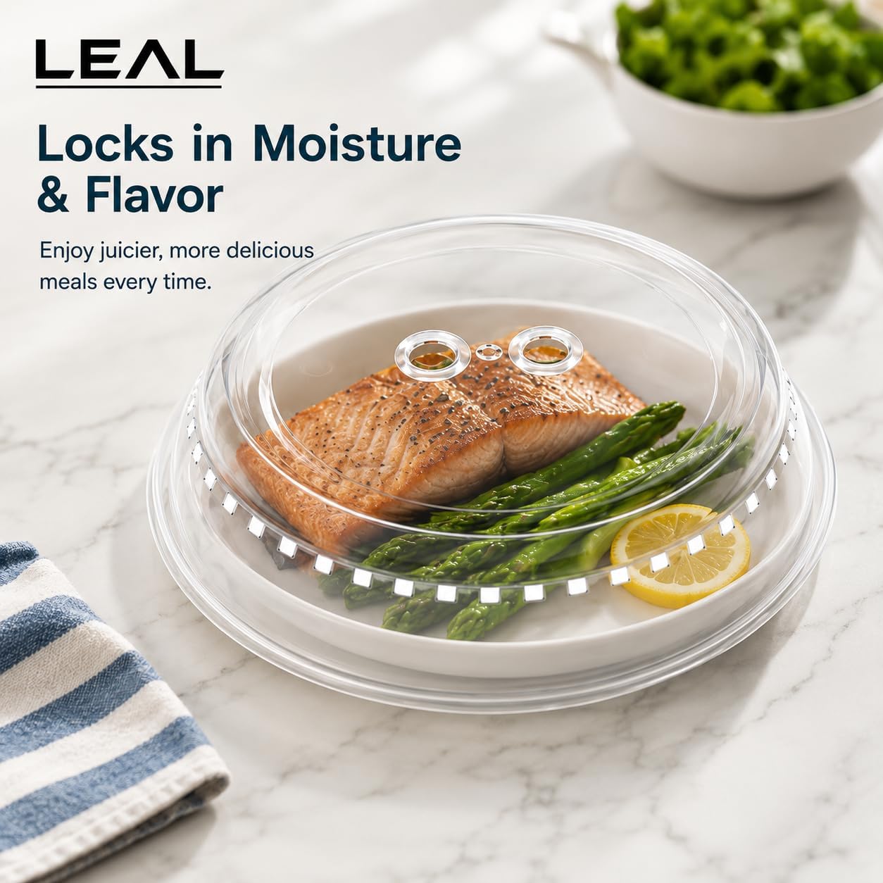 LEAL Microwave Cover for Food 10.5” – Clear Microwave Splatter Cover with Steam Vents, Dishwasher Safe Reusable Microwave Lid, BPA-Free Plate Cover for Microwave Heating