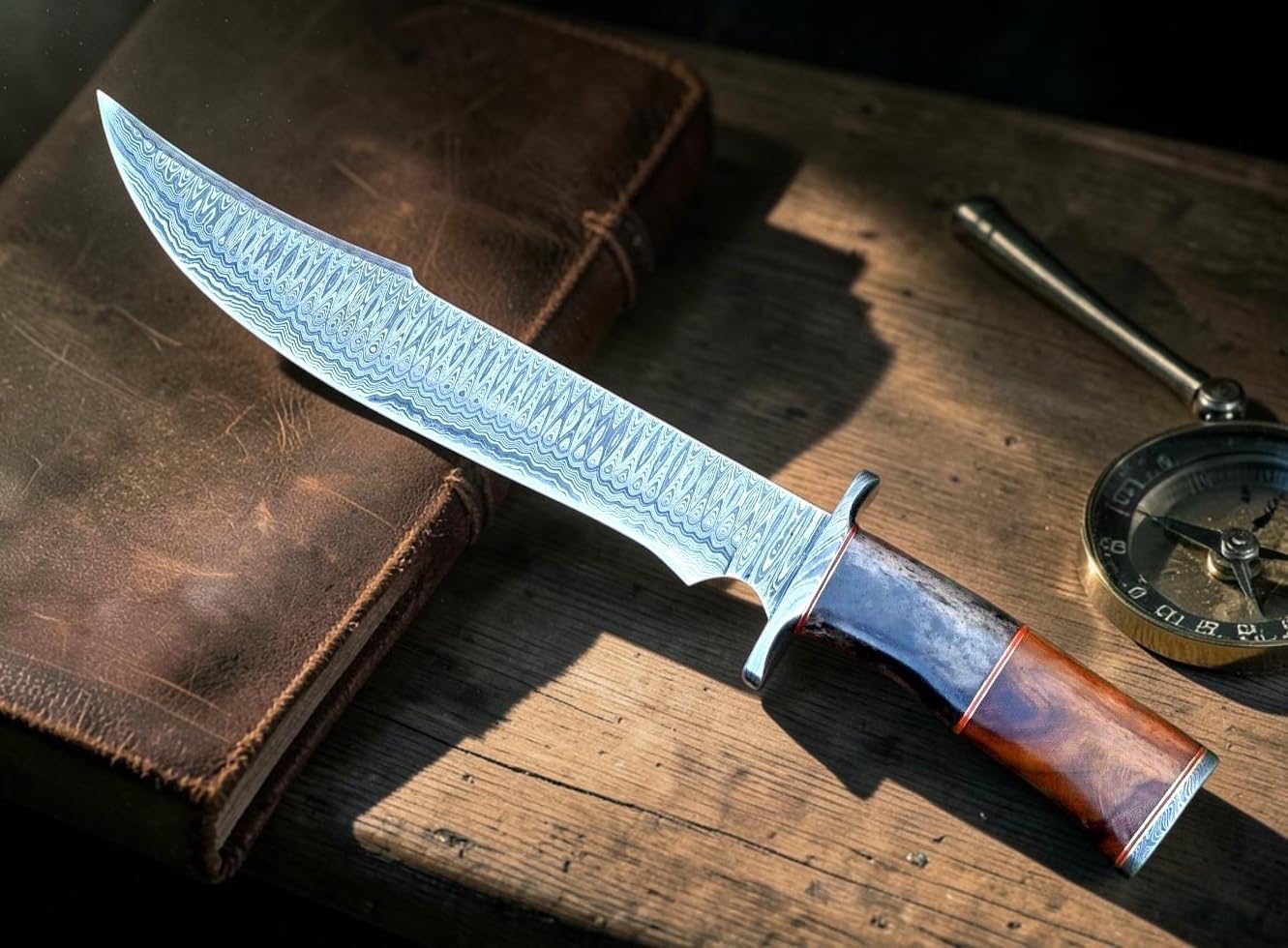 Poshland REG-274, Handmade Damascus Steel 13.00 Inches Hunting Knife - Rose Wood with Damascus Steel Guards Handle (Wood Handle)