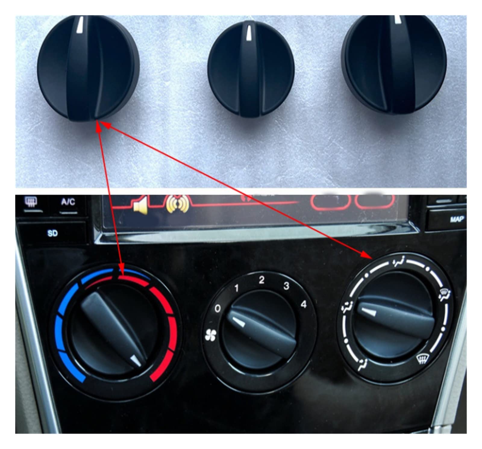 jfqm GJ6AG1195 Auto Linke rechte Seite Dash Klima Heizung und AC Temperaturmodus Drehknopf Schalter passend for Mazda 6 2006-2008 GV2W61195