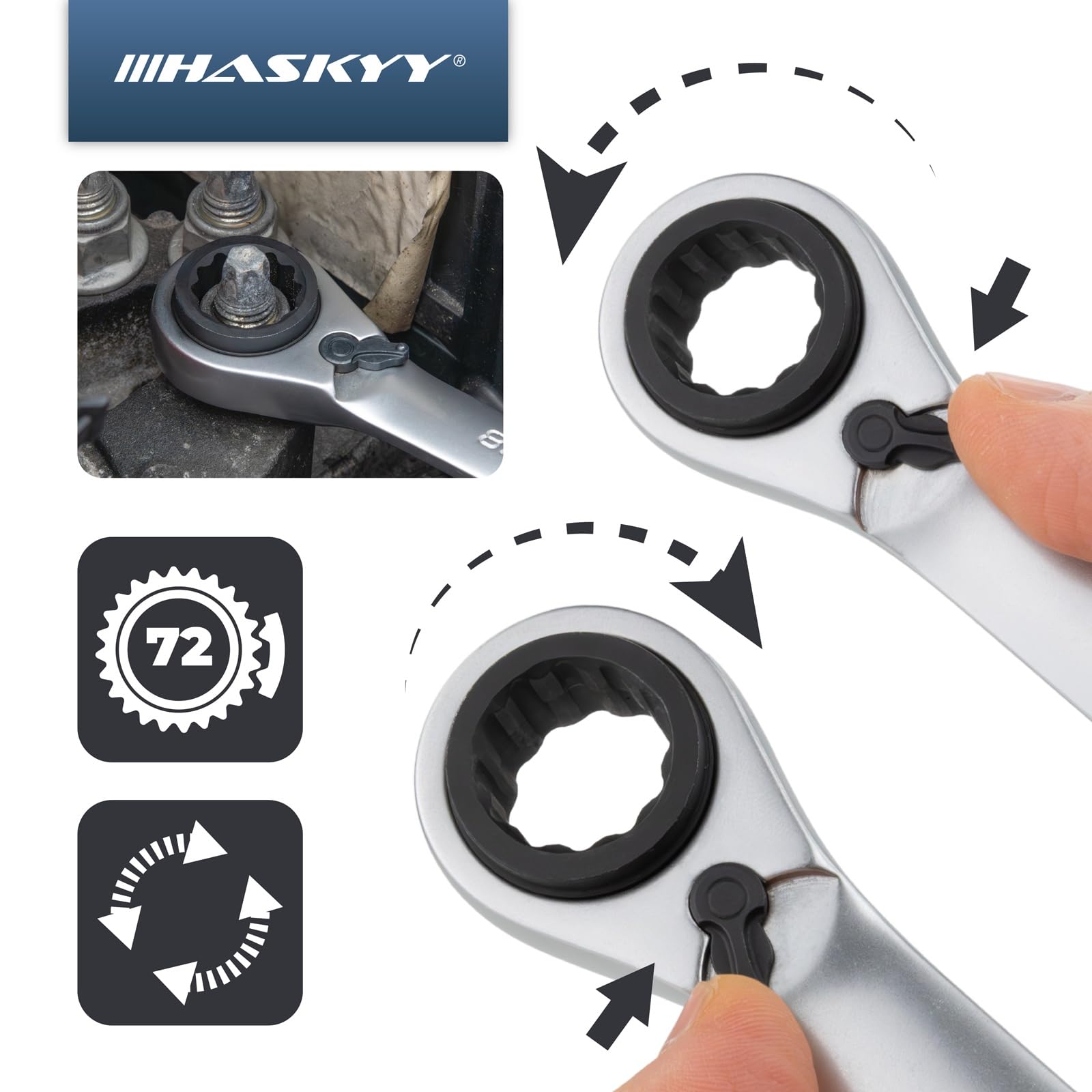 HASKYY Jeu de 3 clés à cliquet doubles SW 8-19 mm dans étui système I 8-10 x 9-11 I 12-13 x 14-15 I 16-17 x 18-19 Jeu de clés polygonales plates