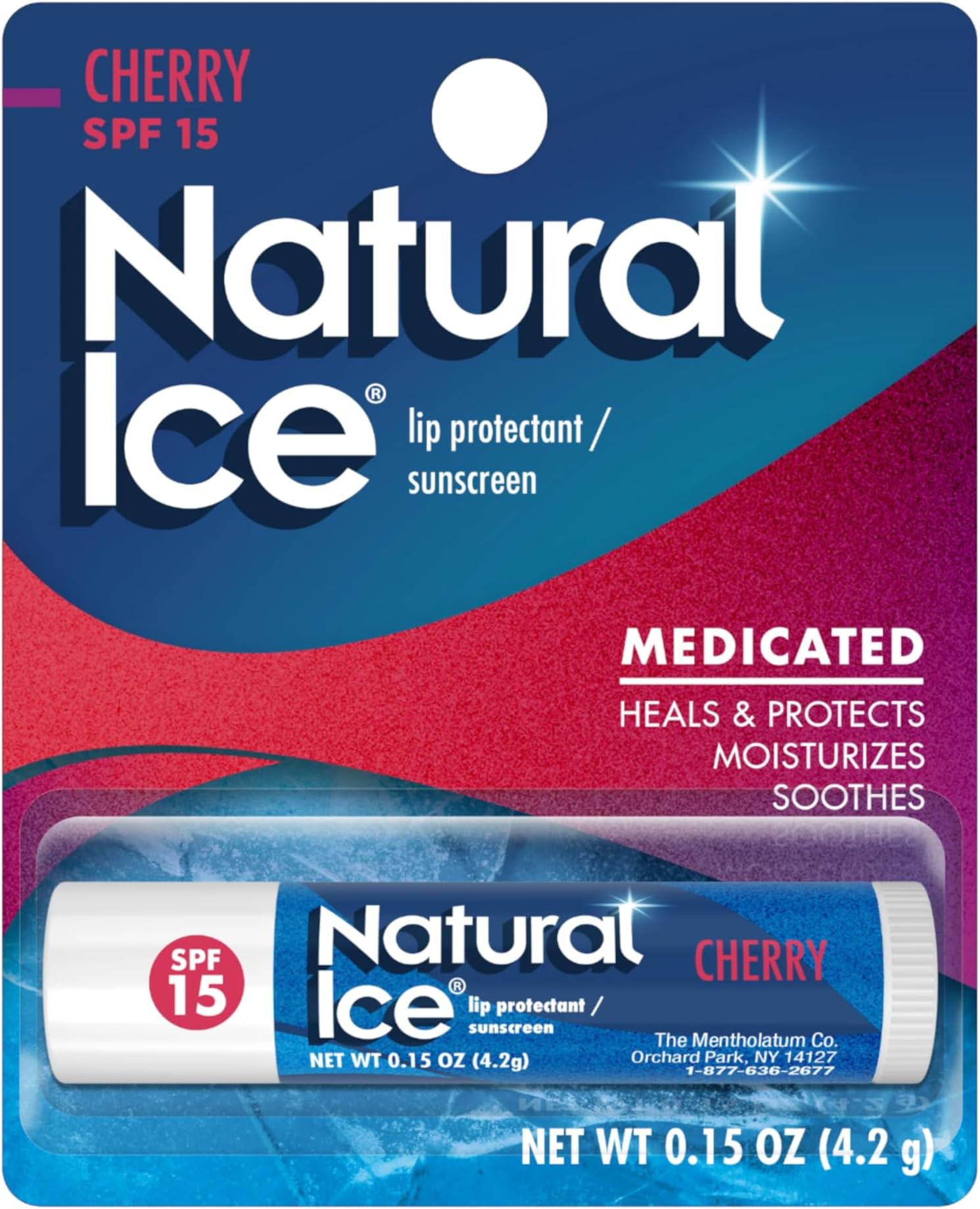 Mentholatum Natural Ice Cherry SPF 15 Medicated Lip Balm, 0.15 Ounce 12 Pkgs