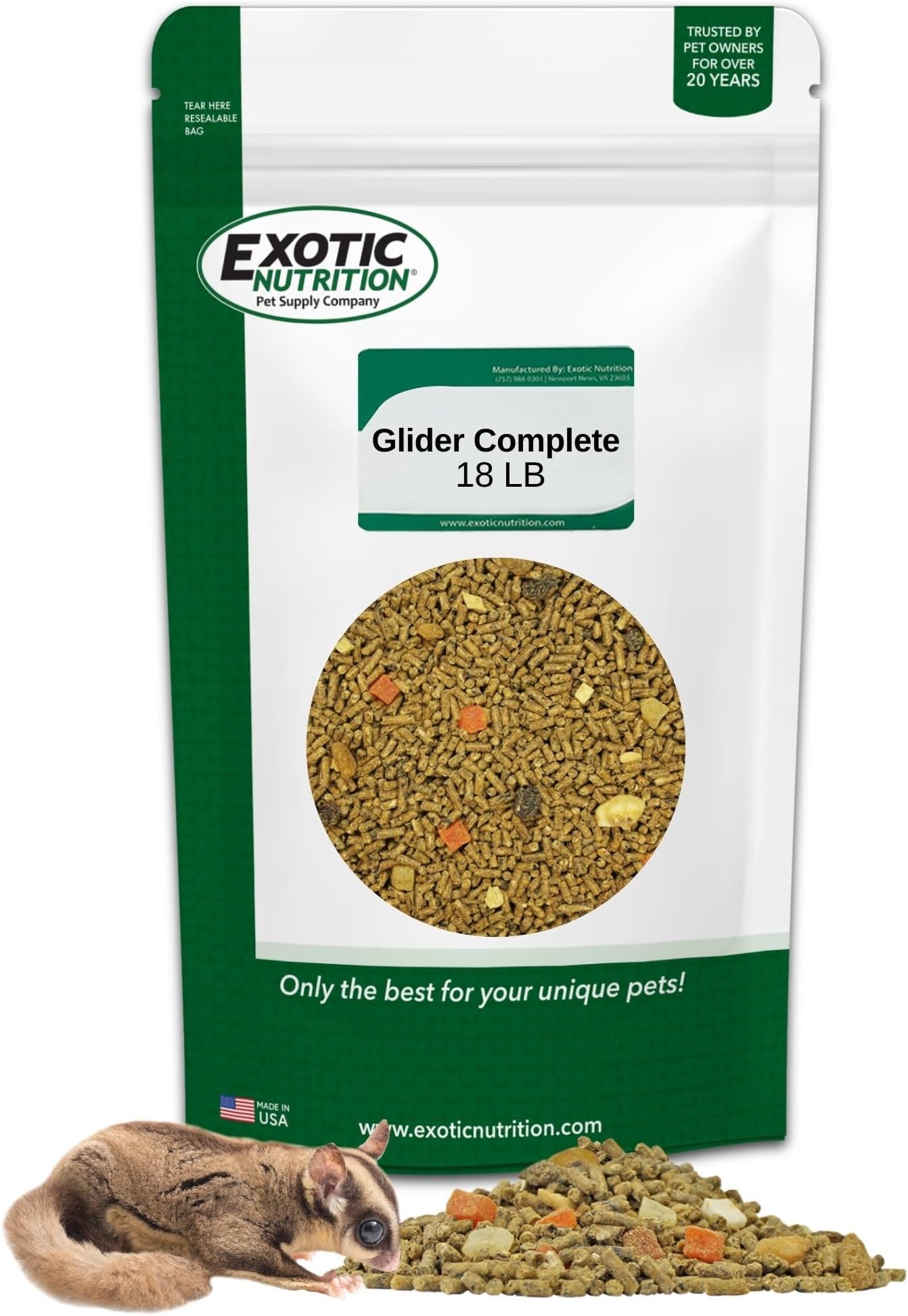 Glider Complete 18 lb | Natural Fruit Bits | Sugar Glider Food
