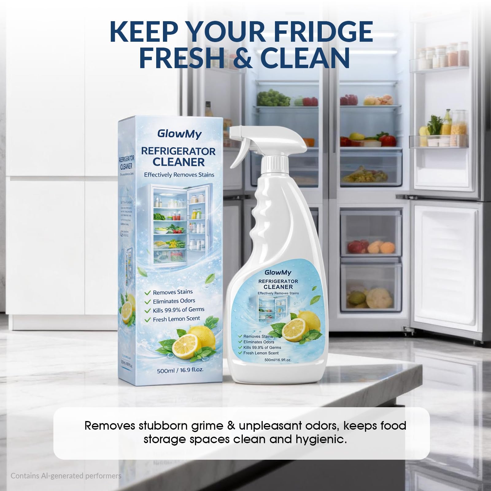 GlowMy Refrigerator Cleaner Spray, Multipurpose Fridge Cleaner for Removing Stai - product photo