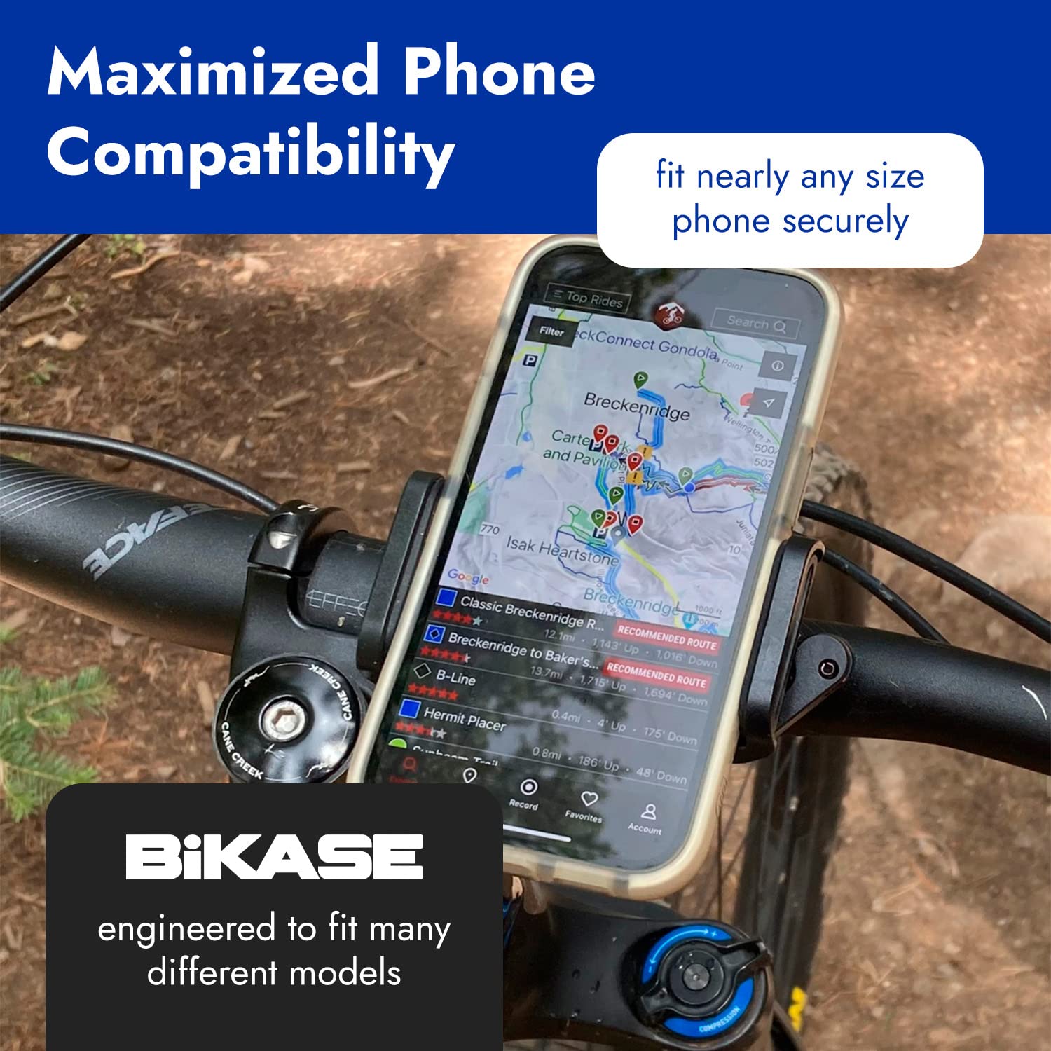 BiKase Handy Phone Clamp, Heavy Duty Bike Phone Holder, Universal Fit, Great for Handlebars, Ebikes, Bicycles, Motorcycles, Treadmills & More, with Strong Rubber Strap to Secure Phone on Every Ride