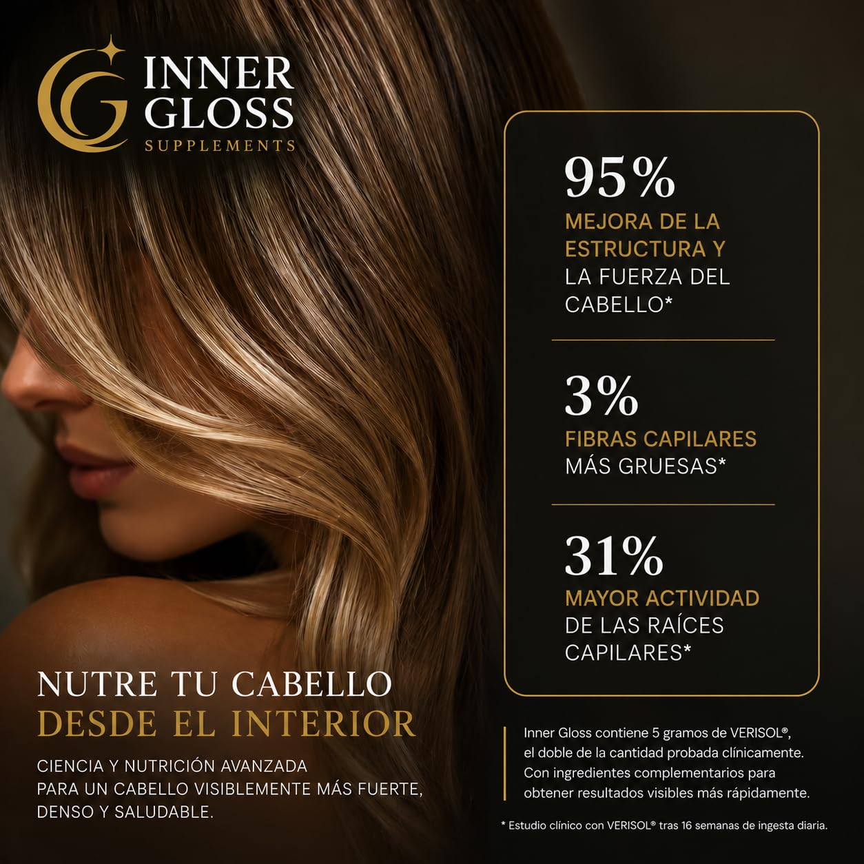 Colágeno Hidrolizado VERISOL® (5000 mg) + Elastina PROLASTIN® + Ácido Hialurónico + Biotina + Coenzima Q10 + Glutation + Vitamina B12 + Fisetina - Un Total de 23 ingredientes en perfecta sinergia.