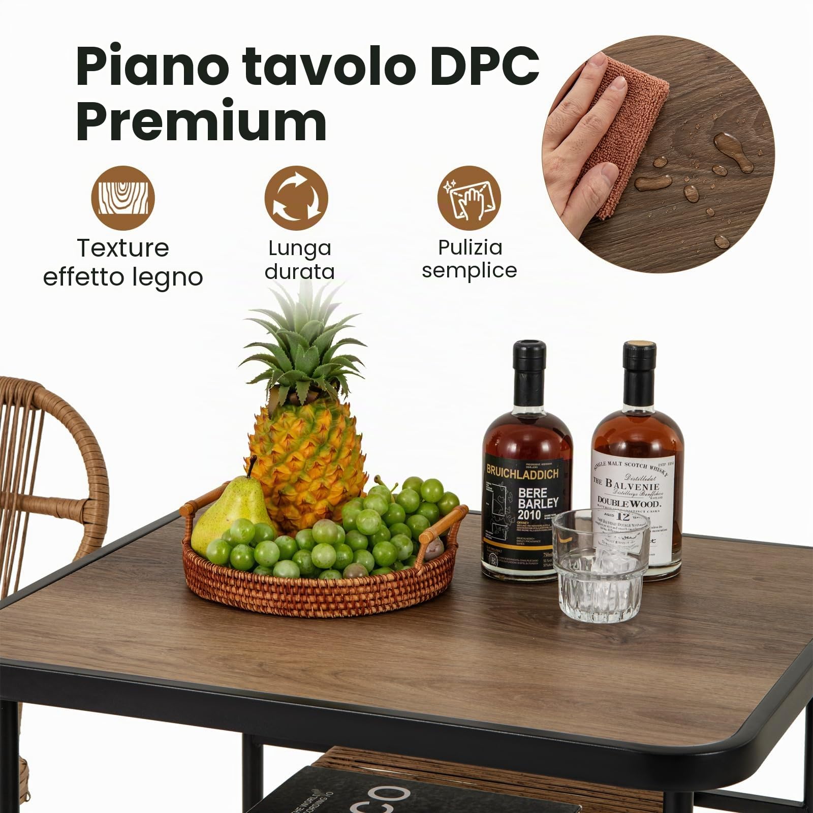 LIFEZEAL Set di mobili da giardino in polyrattan con 2 sedie per giardino, tavolo da giardino con mensola, set di mobili da giardino 3 pezzi per terrazza, patio, piscina