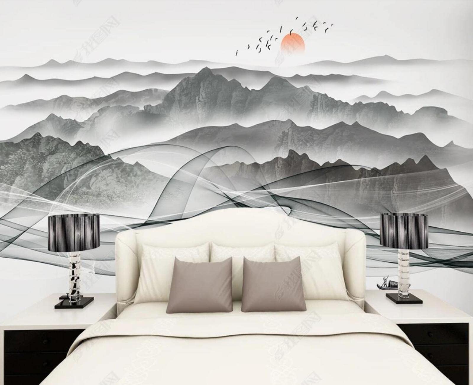Y MIWEI Wallpaper-ZXY-32732 Abstract Mountain and Water Smoky Bird