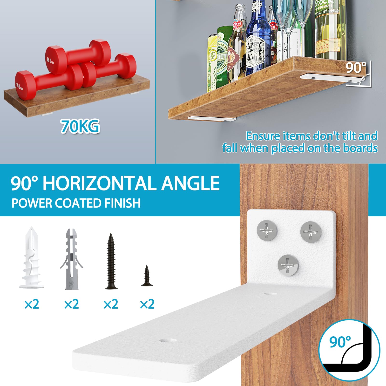 WELDUN CONFEZIONE DA 4 Staffe Galleggianti Per Mensole Da 45 Cm