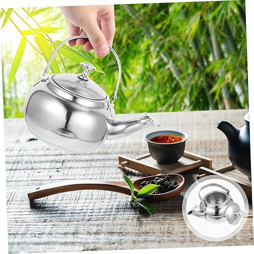 Miniatura 16 de Hemoton Hervidor de té de acero inoxidable con infusor de té, ollas para estufa, hervidor hervidor de agua clásico con base universal 1.2L