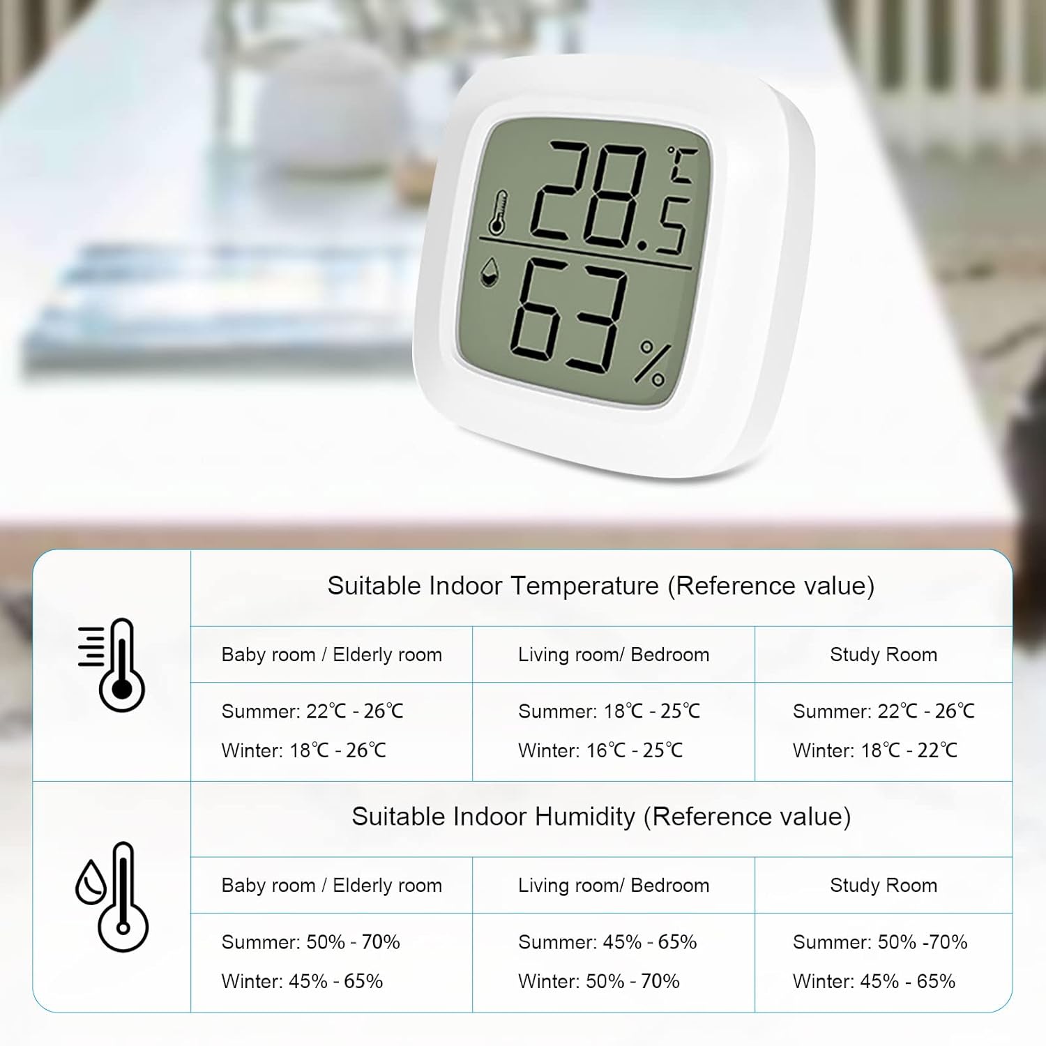 ARCELI - 4 termoigrometri digitali da interno, portatili, con indicatore di temperatura e umidità, controllo clima interno. - Immagine 4