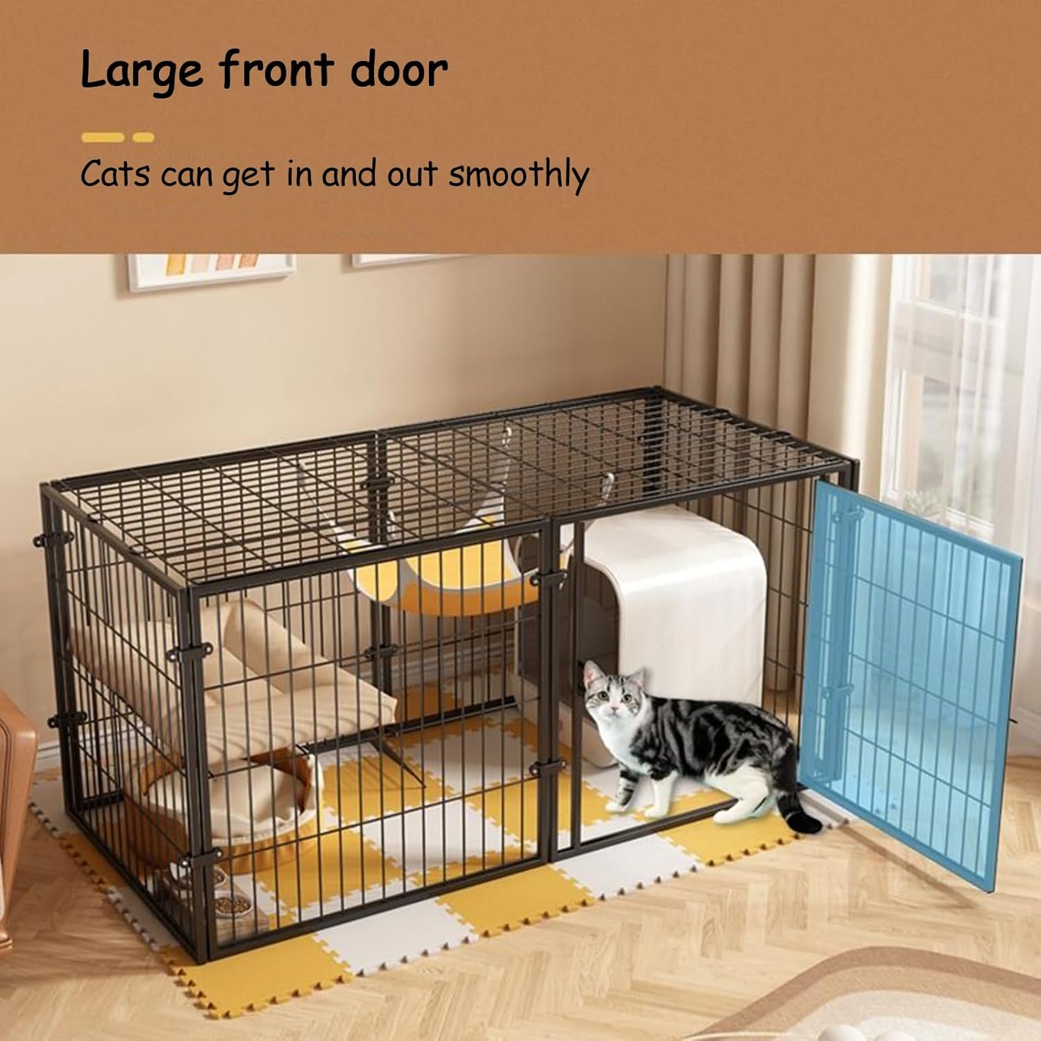 Cat Cages Indoor, Metal Playpen Enclosure Detachable, DIY Exercise Place, Cat Enclosures for 1-2 Cats, Adopt Drop Lock Design (Color : Black, Size : 47.2x23.6x23.6in)