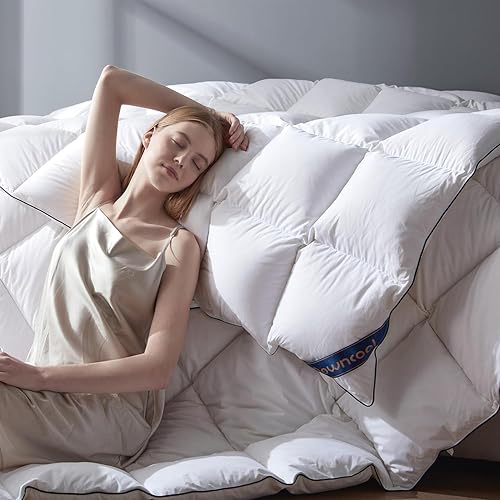 Miniatura 5 de DOWNCOOL Edredón de plumón de ganso tamaño King, relleno de 750 hilos, edredón ultra suave de la colección de hotel, edredón de plumón blanco King