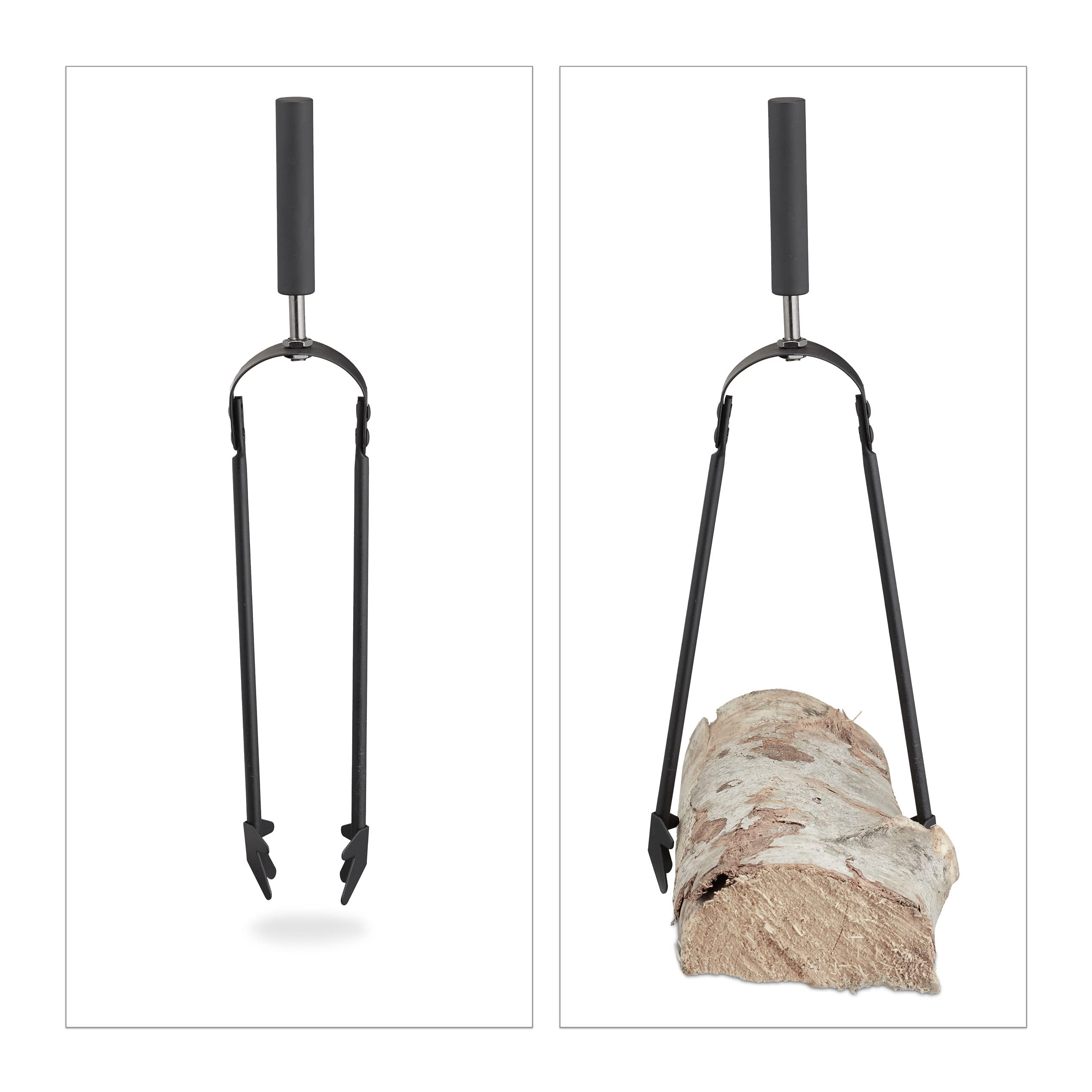 Relaxdays Set Attrezzi da Camino, 5 Accessori, Paletta, Scopino, Pinza, Attizzatoio e Porta-Attrezzi in Acciaio, Nero