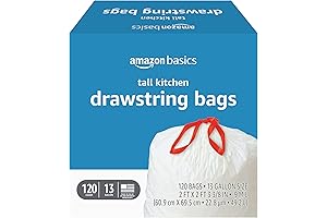 Amazon Basics Tall Kitchen Drawstring Trash Bags, 13 Gallon Capacity, Essential for Household Waste Disposal